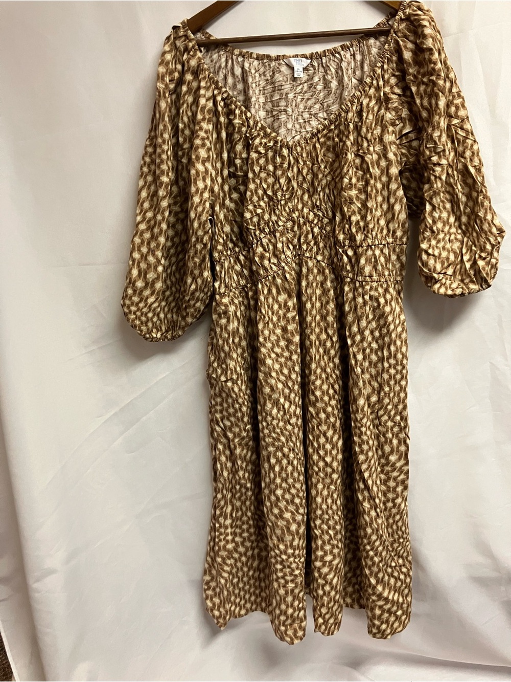 Time and Tru Brown Patterned Midi Dress